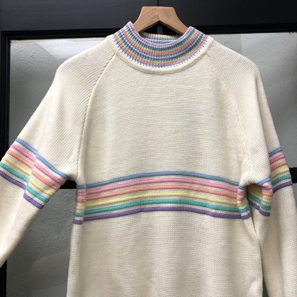New UNIF Cream & Pastel Stripe Prisma Sweater - XS - Picture 2 of 8